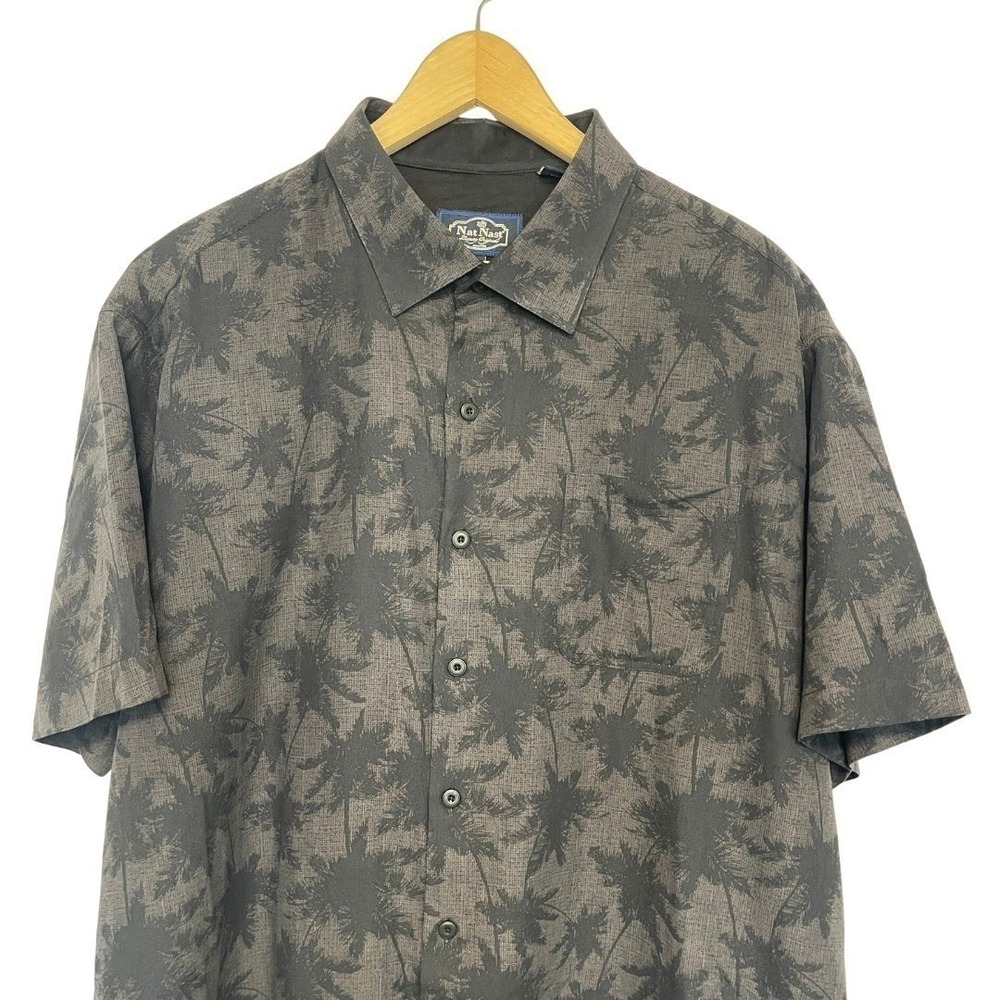 Nat Nast Silk Blend Shirt Camp Short Sleeve Mens XL Brown Palm Print Tropical - Picture 2 of 11